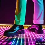 디스코 음악의 부활과 2020년대 대표곡 - A vibrant disco dance floor scene at a modern nightclub blending 1970s retro style with futuristic e...