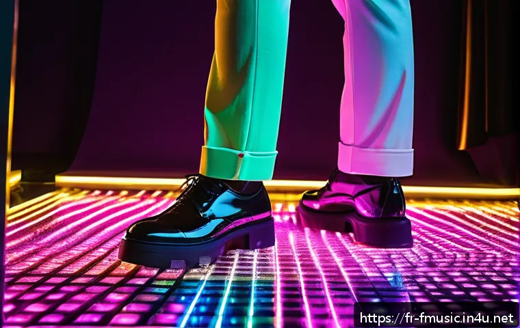 디스코 음악의 부활과 2020년대 대표곡 - A vibrant disco dance floor scene at a modern nightclub blending 1970s retro style with futuristic e...